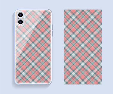 Akıllı telefon kapağı tasarım vektör modeli. Cep telefonunun arka kısmı için şablon geometrik desen. Düz tasarım.