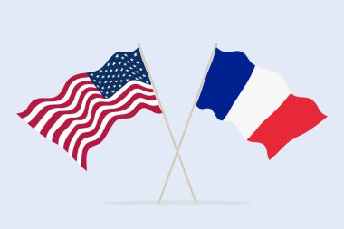 Amerika ve Fransa bayrağı birlikte. Arkadaşlığın ve devletlerin işbirliğinin sembolü. Vektör illüstrasyonu.