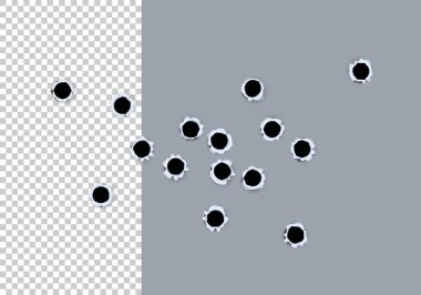 Bullet holes vector illustration. Damage and hole on surface from bullets. clipart