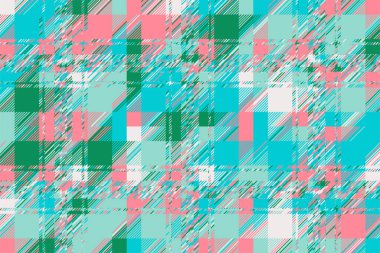 Modern arıza geçmişi. Renkli geometrik soyut model vektörü. Hasar çizgileri duvar kağıdını etkiler. Grunge desenli ekose..