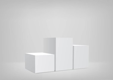 Boş sahne. Beyaz arka plan. Sunum için podyum. Vektör illüstrasyonu.