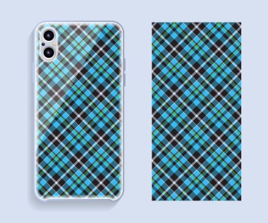 Akıllı telefon kapağı tasarım vektör modeli. Cep telefonunun arka kısmı için şablon geometrik desen. Düz tasarım.