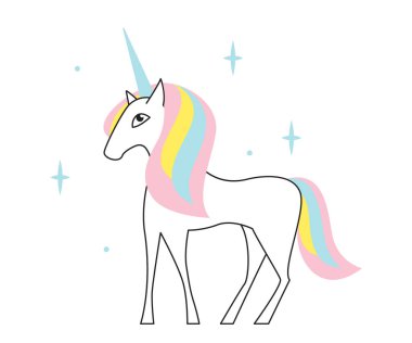 Şirin tek boynuzlu at vektör sanatı. Bebek tasarımı için resim ya da çocuklar tişört basıyor.