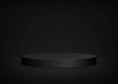 Sunum için boş sahne siyah arka plan yuvarlak podyumu. Vektör illüstrasyonu.