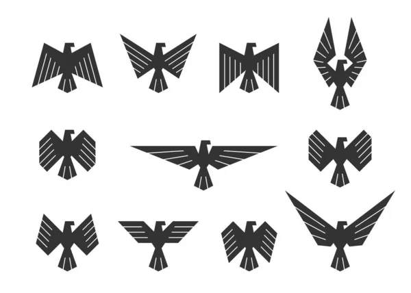 Juego Águilas Vectoriales Diseño Silueta Águila Para Logotipo Insignia Icono — Archivo Imágenes Vectoriales