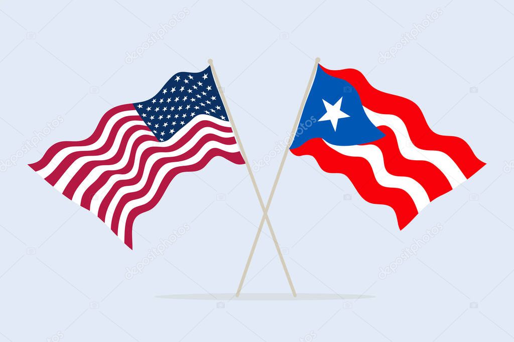 Flags USA and Puerto Rico together. A symbol of friendship, cooperation and unification of states. Vector illustration.
