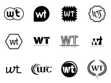 WT logo şirketi şablonu. Mektup w ve logoti. Tasarım elemanları ile farklı klasik serif harfleri ve modern kalın metin ayarla. İlk yazı tipi tipografisi. Koleksiyon trend iş kimliği.