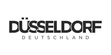 Düsseldorf Deutschland, modern ve yaratıcı vektör illüstrasyon tasarımı. Almanya şehri seyahat afişleri, posterler, web ve kartpostallar için tasarlanmıştır..