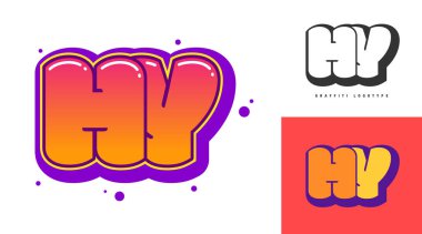 Festival ya da parti için HY logo tasarımı. H ve Y harflerinin baş harfleri grafiti tarzında. Yazı tipi tipografisinin yaratıcı modern harfleri. Modayı takip eden logotlar ya da kimlikler. Vektör illüstrasyonu.
