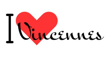 Birleşik Devletler 'in Vincennes şehrini seviyorum. Kırmızı kalpli el yazısıyla yazılmış mektuplar. Vektör illüstrasyon harfleri, yazdırma tişörtü, afiş, poster, etiket veya etiket için modern tasarım.