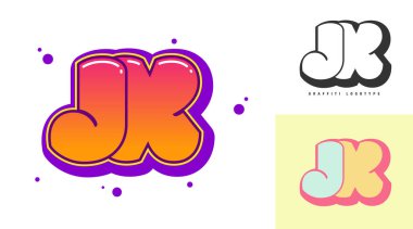 Festival ya da parti için JX logo tasarımı. Graffiti tarzında J ve X harfleri. Yazı tipi tipografisinin yaratıcı modern harfleri. Modayı takip eden logotlar ya da kimlikler. Vektör illüstrasyonu.