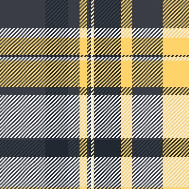 Klasik ekose desen. Sarı, siyah ve beyaz tartan desenli. Geçmişler, tekstil, giyim ve grafik tasarımlar için ideal. Çok yönlü kumaş tasarımı.