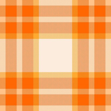 Sıcak, cezbedici turuncu tonlarda ekoseli desenler. Sonbaharı, rahat tekstil ürünlerini ve klasik tasarımı çağrıştırıyor. Arkaplan, giysi veya grafik projeleri için kullan.