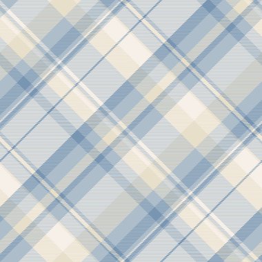 Yumuşak mavi ve bej renkli zarif ekose desenli. Klasik tartan tasarımı. Geçmişi, tekstili ve dekoratif uygulamalar için mükemmel. Tasarım projeleri için çok yönlü.