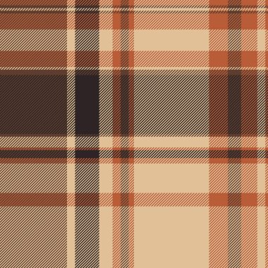 Ekose kumaş döşeme, içerik dokusu vektör arka planı. Duvar kağıdı desenleri turuncu ve koyu renk paletinde kusursuz kontrol.