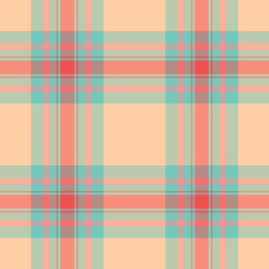 İrlandalı tartan desenli kumaş, canlı tekstil dikişsiz arka plan. Pastel ve kırmızı renk paletinde gurur kontrolü vektör dokusu ekoseli.