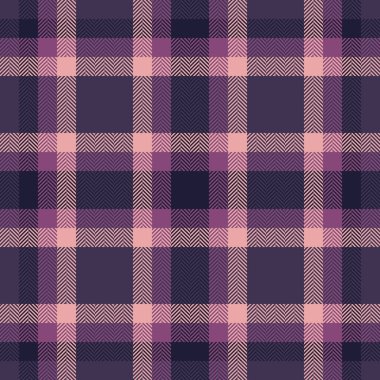 Mor ve pembe tonlarda kusursuz tartan deseni. Arka plan, giyim veya grafik tasarım için klasik tekstil tasarımı. Yazdırma ve dijital ortam için çok yönlü.