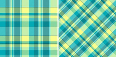 Açık mavi, sarı ve yeşil renklerden oluşan canlı ekose desenli. Kusursuz dokular tasarım, el sanatları ve kumaş uygulamaları için çok yönlüdür. Modern, taze bir his..