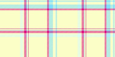 Satın alma şablonu kumaş vektörü, geometrik tartan dokusu pürüzsüz. 1970 'ler limon şifonu ve cyan renk paleti içinde ekose tekstil kontrol.