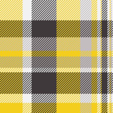 Modern ekose desenli sarı, gri, siyah ve beyaz. Moda, tekstil, tasarım ve yaratıcı projeler için çok yönlü bir arka plan. Konforlu ve şık, pek çok kullanım alanı için mükemmel..