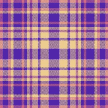 Yaş tekstil vektör arkaplanı, grafik tartan kumaş ekose. Çivit rengi ve kehribar renk paletinde satır denetimi yapın.