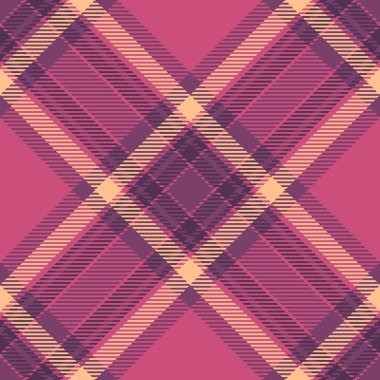 Xmas tekstil modeli arka plan, Brezilya tartan doku vektörü. Düz ekoseli kumaş kontrolü pembe ve mor renk paletinde.