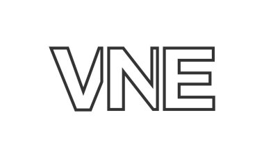 VNE logo tasarım şablonu güçlü ve modern kalın metinlerle. Basit ve minimal tipografi içeren ilk tabanlı vektör logosu. Modayı takip eden şirket kimliği markalar için ideal..