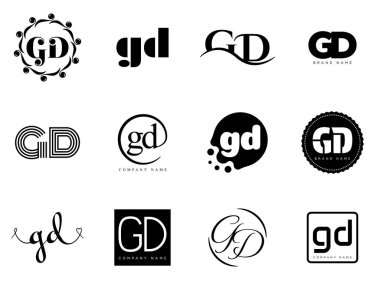 GD logo şirketi şablonu. G ve D harfleri logoti. Tasarım elemanları ile farklı klasik serif harfleri ve modern kalın metin ayarla. İlk yazı tipi tipografisi. Koleksiyon trend iş kimliği.