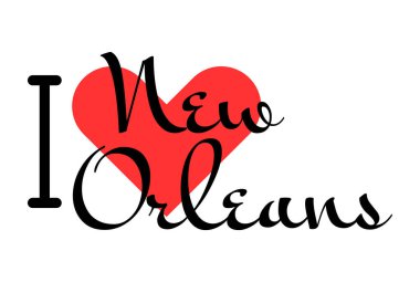 New Orleans 'ı seviyorum, Amerika Birleşik Devletleri' ni. Kırmızı kalpli el yazısıyla yazılmış mektuplar. Vektör illüstrasyon harfleri, yazdırma tişörtü, afiş, poster, etiket veya etiket için modern tasarım.