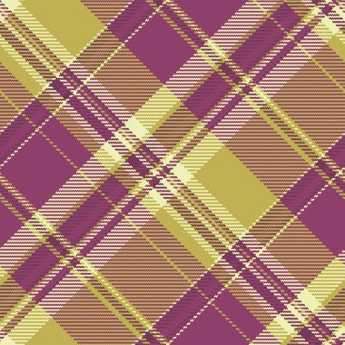 Bahar arkaplan vektörü pürüzsüz, tekstil kumaş ekoseli. Tartan desenini pembe ve sarı renk paletinde kontrol et.
