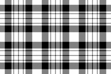 Yaratıcı tekstil kontrolü kusursuz, yeni yıl vektör şablonu geçmişi. Masa örtüsü kumaş desen kumaş ekose beyaz ve siyah renk paleti.