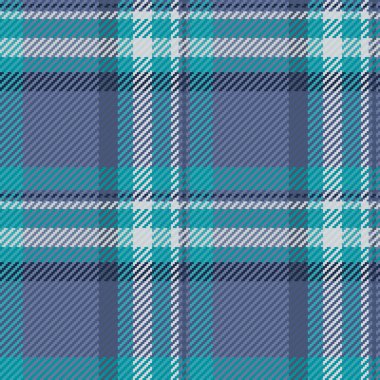 Ürün ekoseli vektör deseni, etniksiz kumaş kontrolü. Mavi ve cyan renk paleti ile zengin tartan arkaplan tekstil dokusu.