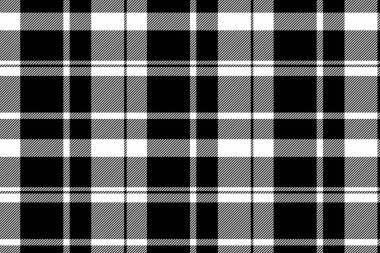 Serene tartan vektör ekoseli, kumaş kontrolü yapıyor. Siyah ve beyaz renk paletinde yorgan desensiz tekstil.