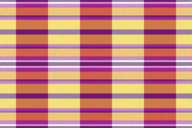 Dekorasyon arka plan vektör tartan, kadın ekose şablonu. Arkaplan tekstil kumaşı parlak ve morumsu renk paletinde pürüzsüz desen.