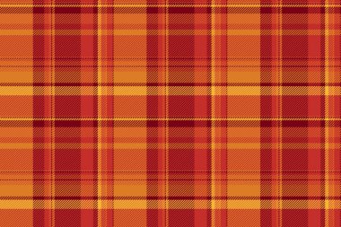 İpek dikişsiz tekstil kumaş, tartan desenli baskı. Kırmızı ve turuncu renk paletinde indirimli arkaplan kontrolü vektörü.