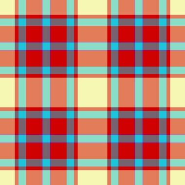 Şirin, dikişsiz tartan kumaş, kalıtsal ekoseli arka plan. Kırmızı ve pastel renk paletinde ünlü çek dokusu tekstil vektörü.