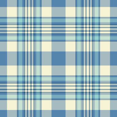 Maviler ve kremlerle klasik ekose desen. Özgeçmiş, giyim veya grafik öğeler için çok yönlü tekstil tasarımı. Zamansız, temiz ve uyumlu..