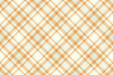 Özelleştirilebilir kumaş taşıyıcı tekstil, üretim dokusu kontrolü. Beyaz ve turuncu renk paletinde Türk pürüzsüz ekose deseni.