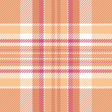 Parlak desenli tekstil dokusu, jpg kumaş vektörü pürüzsüz. Ekose ekoseyi turuncu ve fildişi renk paletinde tazele.