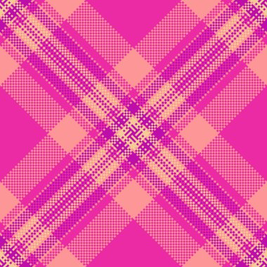 Kalın pembe ve şeftali rengi ile canlı pikselli ekoseli desen. Modern dijital tartan tasarımı arka plan, tekstil ve soyut grafik projeleri için mükemmeldir..