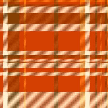 Konforlu kontrol vektörü pürüzsüz, düz doku tekstil arka planı. Bireysellik deseni turuncu ve badem rengi paleti ile ekose kumaş kumaş.