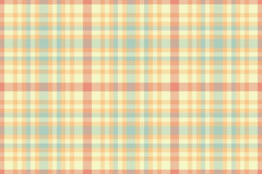Yatay tekstil desenli tartan, eğri arkaplan dokusu vektörü. Noel kumaşı açık ve turuncu renklerde ekoseli kumaşı kontrol et.