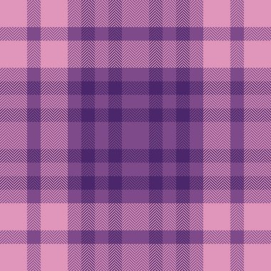 Büyük kontrol vektör dokusu, pembe arka plan ekose tartan. Boş kumaş deseni mor ve pembe renk paletinde kusursuz..