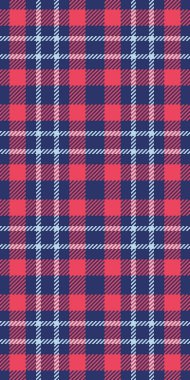 Çizik dokuları kontrol et, ekose desensiz dinlen. Mavi ve kırmızı renk paletinde süslü arka plan tekstil kumaşı.