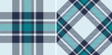 Kalıplı ekoseli kumaş arkaplanı. Dokusu olmayan tartan vektörü var. Deniz renklerine bürünmüş. Kumaş kumaş tipleri.