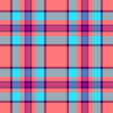 Geliştirme kontrol dokusu tekstil, özelleştirilebilir tartan ekose vektörü. Pembe ve cyan renk paletinde birçok pürüzsüz arkaplan dokusu.