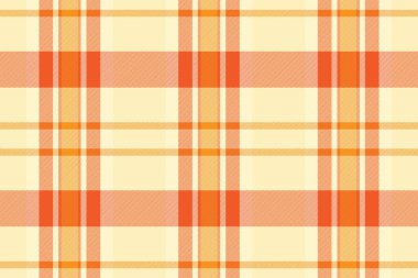 Jersey ekoseli tartan, romantik kontrol dokusu vektörü. Elbise tekstil desensiz turuncu ve açık renk paleti.