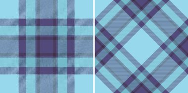 Dikensiz tekstil dokusunun desenli ekoseli vektörü. Kumaş kumaş arkaplan ekoseli. Şık panço kıyafetleri için deniz renklerine bürünmüş..