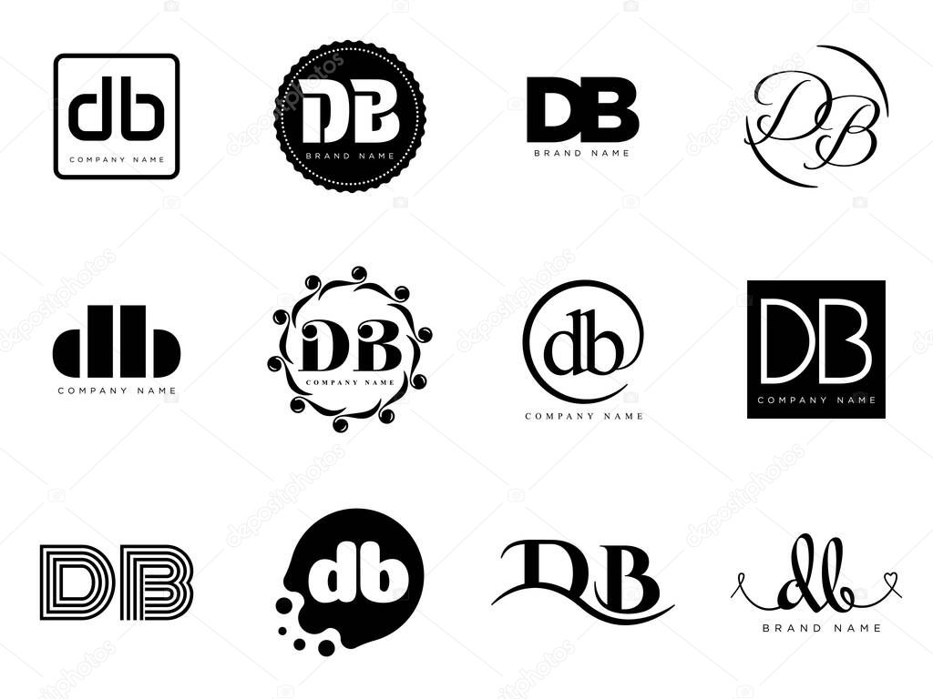 DB logo company template. Letter d and b logotype. Set different classic serif lettering and modern bold text with design elements. Initial font typography. Collection trendy business identity.
