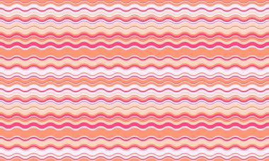 Şeftali ve mercan tonlarında canlı, dalgalı çizgiler neşeli, pürüzsüz bir desen oluşturur..